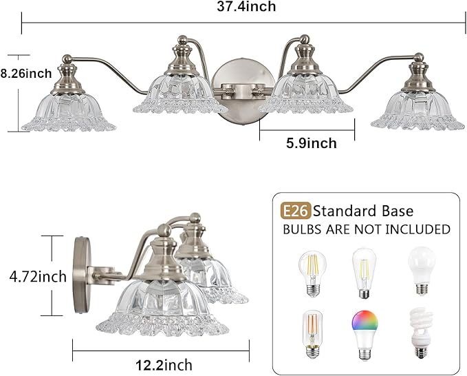 XIEDUN Brushed Nickel 4 Light Vanity Light