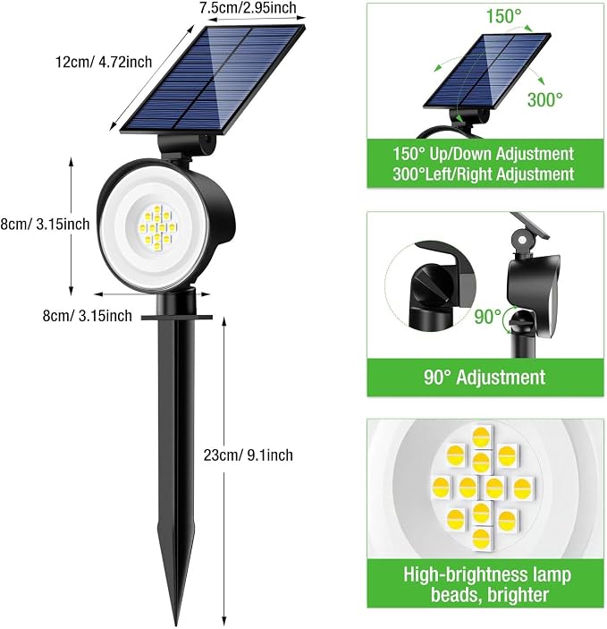 nipify 12 Pack Solar Lights Outdoor Waterproof, 3 CCT Solar Spot Lights with 2 Brightness Landscape Spotlights for Outside Garden Yard Trees
