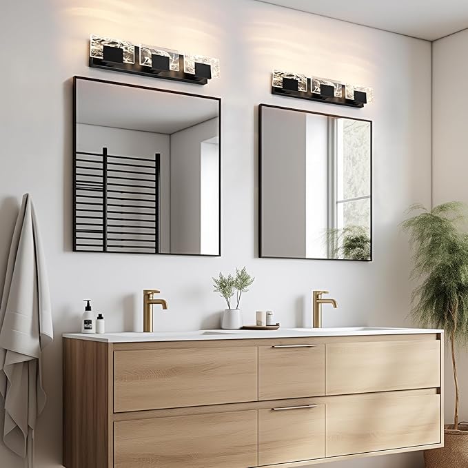 LED Bathroom Vanity Light: 24in Matte Black Acrylic Modern Lighting Fixtures - 3-Light Contemporary Smoke Design Wall Lights Fixture Over Mirror 3000K