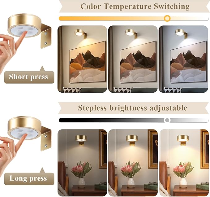 KELUOLY 2-Pack Picture Light Battery Operated Painting Lights for Wall, Magnetic LED Display Art Light with Remote, Dimmable and Timer Portrait Light for Art Frame Artworking, Wall Decor Puck Light