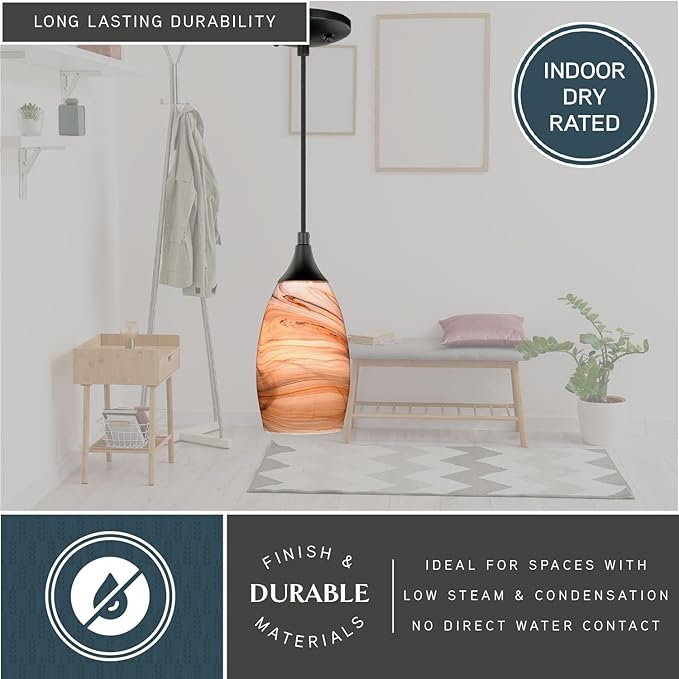 VAXCEL Milano Bronze Mini Pendant Ceiling Light Amber Swirl Glass