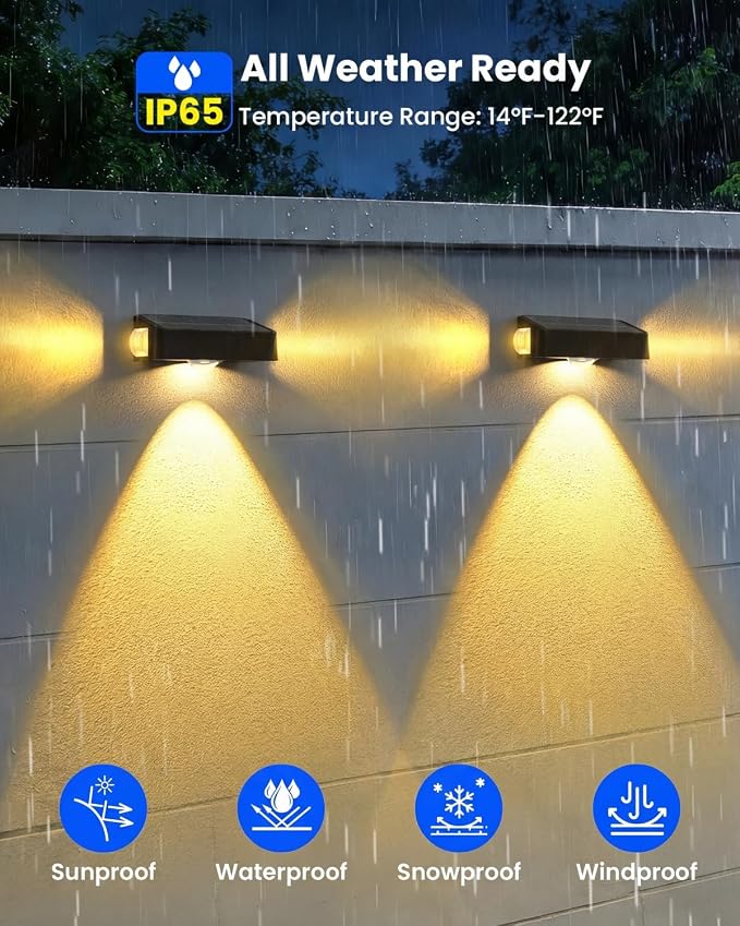 12 Pack Waterproof Solar Fence Lights for Outdoor 12 Modes Warm & Cool White RGB LED Spot Lens 3-Sided Solar Powered Wall Lighting, Decor for Outside Patio Step Backyard Deck Railing Pool