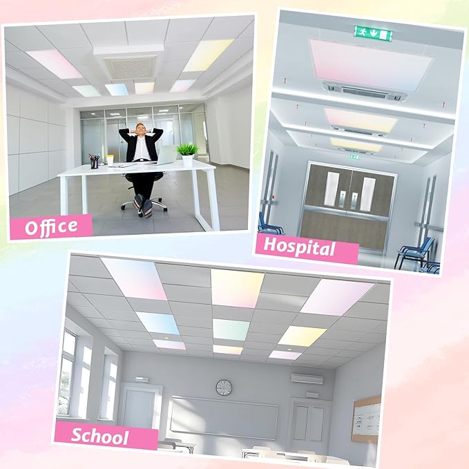 8Pcs Fluorescent Light Covers with 80 Magnets Decorative for Classroom Ceiling Lights 4x2Ft Magnetic Light Covers Filter Easy Install for Office Hospital Home Drop Ceiling Supply(Pastel Rainbow)