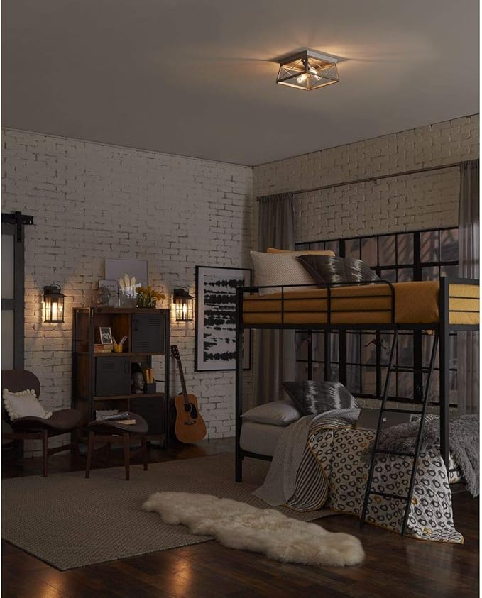 Progress Lighting Briarwood Collection 2-Light Ceiling Light, Flush Mount Ceiling Light Fixture for Interior Kitchen Lights, Hallway, Bedroom, Living Room, 12-Inch by 6-Inch, Galvanized Finish