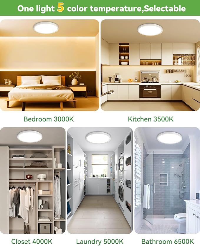 zemty 4Pack 12 Inch LED Ceiling Light Flush Mount, 24W 2640lm Super Slim Flush Mount Ceiling Lamp Fixtures, 3000K/3500K/4000K/5000K/6500K Selectable for Bedroom Bathroom Kitchen Living Room (White)