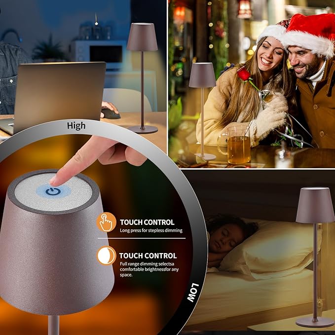 IMQSQIK 2 Pack Cordless Table Lamp, 5000mAh Portable Rechargeable LED Desk Lamp, 3 Color Modes Stepless Dimming Table Light with Memory Function, for Dinner, Patio, Home, Restaurant.