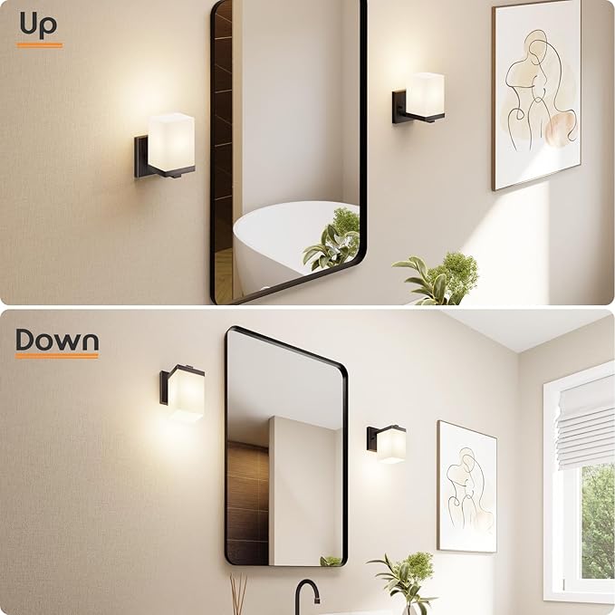 Wall Lights Over Mirror Bathroom Vanity Lighting Fixtures with White Frosted Glass Shade, Porch Wall Sconces, 2 Pack Oil Rubbed Bronze T003ORB-L1-P2