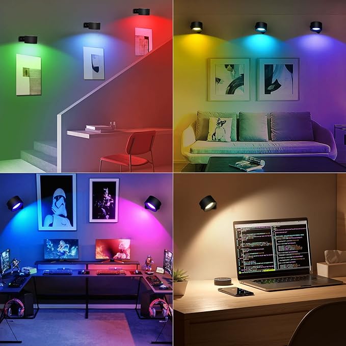 Lightess 2PC LED Wall Sconces, 19 Colors Dimmable Wall Mounted Lamp with 5000mAh Rechargeable Battery, 360°Rotate Magnetic Ball, Touch & Remote Control, Cordless Wall Light for Reading Bedside