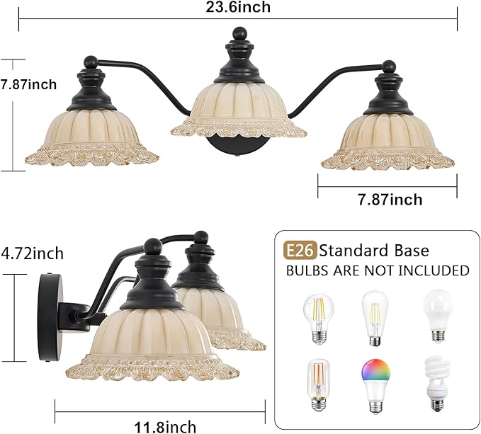 XIEDUN Black Bathroom Vanity Light 3 Light
