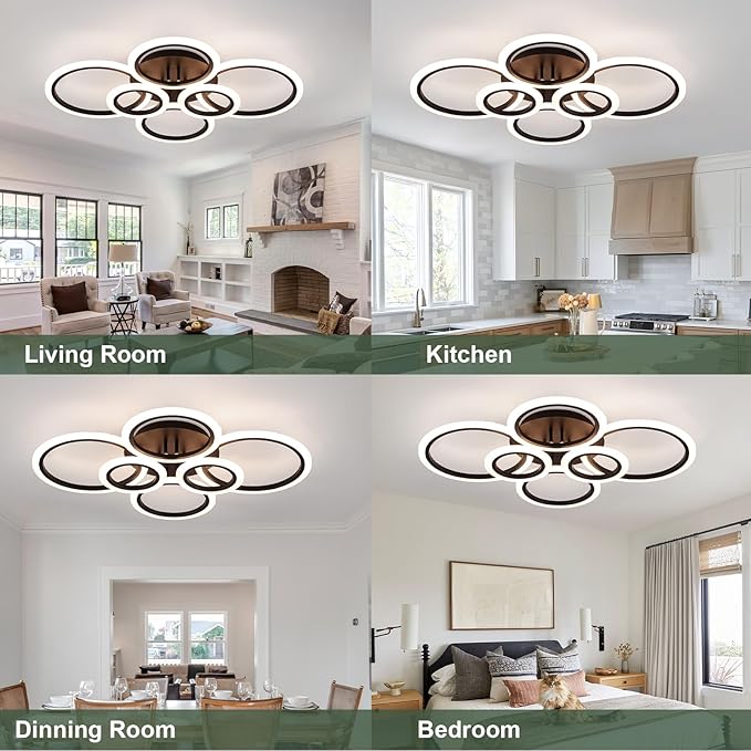 Modern Ceiling Lights 31.8" 68W, Dimmable Kitchen Lighting Fixtures Ceiling, 3000-6500K Light Fixture Ceiling Mount with Remote Control, Black 6 Ring LED Ceiling Light for Bedroom