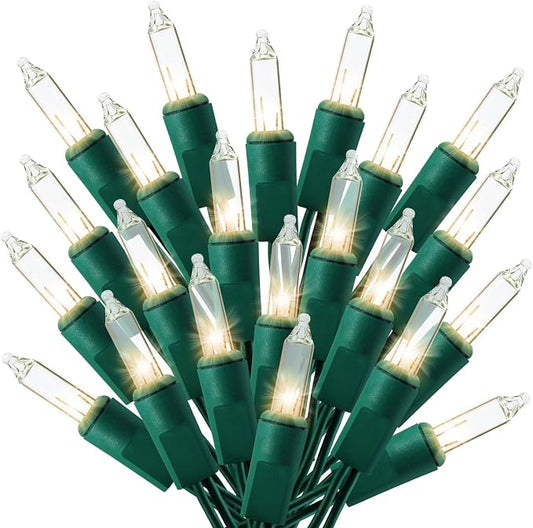 TIGOMOOV 100 Count Mini Warm White Christmas String Lights - 120V Plug-in End to End Connectable Incandescent Xmas Lights, 21FT Green Wire UL Certified Christmas Tree Lights for Indoor Outdoor Decor