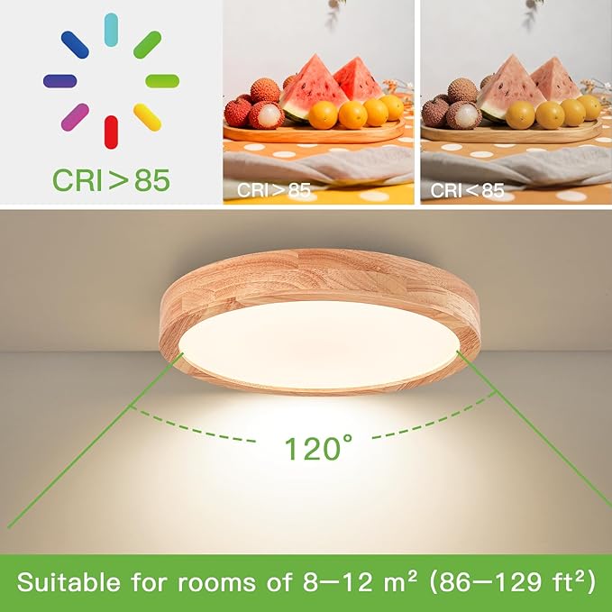 Modern LED Ceiling Light for Bedroom: Minimalist Wood Flush Mount Ceiling Light Fixture with Acrylic Lampshade - 4500K Not Dimmable Overhead Ceiling Lamps for Kitchen Hallway Living Room (11.8" Wood)