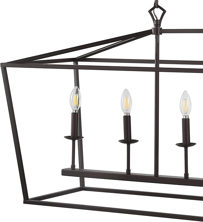 JONATHAN Y 49" Oil Rubbed Bronze Lantern Pendant Light, 1-Light Pagoda Style Metal Cage Farmhouse Hanging Ceiling Fixture for Kitchen Island, LED Bulb Included (JYL7439A)