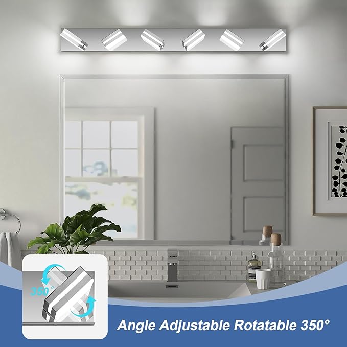 Modern LED Bathroom Lights Fixtures 6-Light,Stainless Steel Chrome Acrylic Wall Lighting,Vanity Lights for Bathroom Over Mirror 6000k 41in