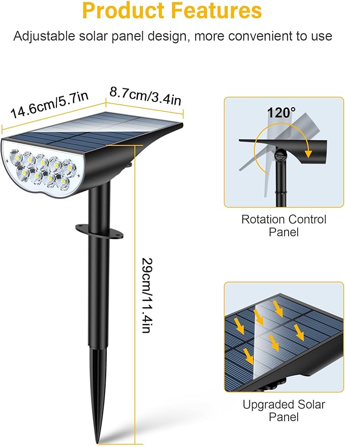 Solar Spot Lights Outdoor Waterproof, 3 Lighting Modes Solar Spotlights, Dusk to Dawn Spot Light for Yard Pathway Landscape Driveway, Warm White, 6 Pack