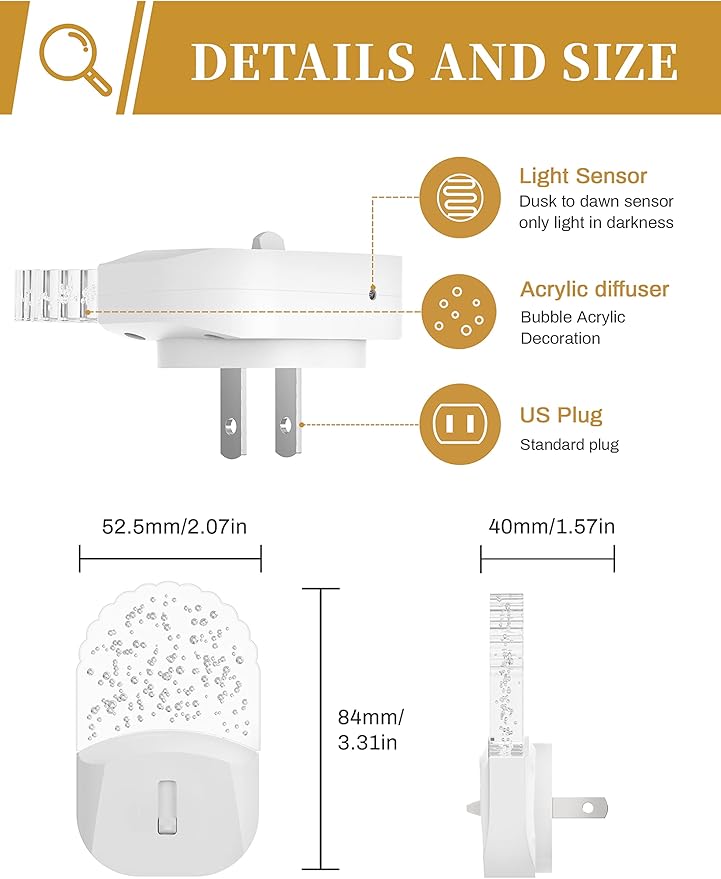 DORESshop Night Lights Plug Into Wall [2 Pack], Amber Warm Night Light, 1800K, Dusk to Dawn Sensor, Adjustable Brightness LED Night Light for Bathroom, Hallway, Stairway