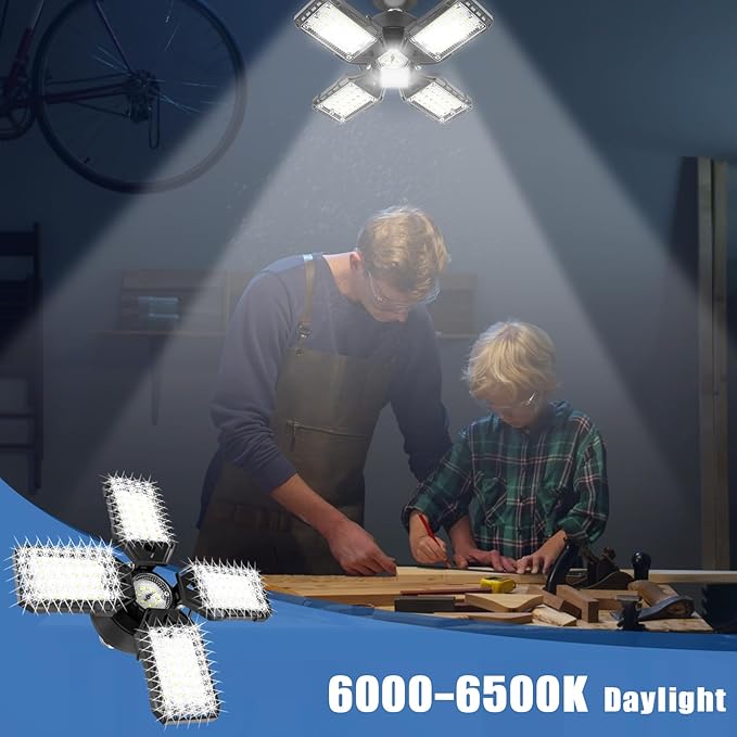 LED Garage Lights Bulb 2 Pack -120W, 12000LM 6500K Led Shop Light with 4+1 Deformable Panels, Basement Barn Light Garages Ceiling Lights, E26/E27 for Garage, Warehouse, Shop