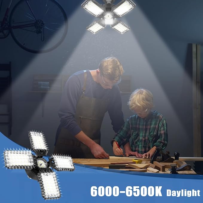 LED Garage Lights 4 Pack -120W, 12000LM 6500K Led Shop Light with 4+1 Deformable Panels, Basement Barn Light Garages Ceiling Lights, E26/E27 for Garage, Warehouse, Shop