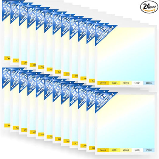 LED Flat Panel Light LED Drop Ceiling Light Fixture, 5 CCT 3000K-6500K Adjustable & 5 Wattage Selectable Recessed Back-Lit Fixture for Office, ETL Listed(24Pack 2x2)