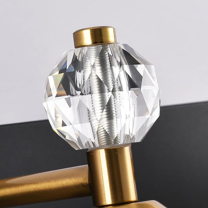 PRESDE Crystal 6 Light Bathroom Vanity Lights Black and Gold Bathroom Lights Fixtures Over Mirror Modern Bedroom Hallway