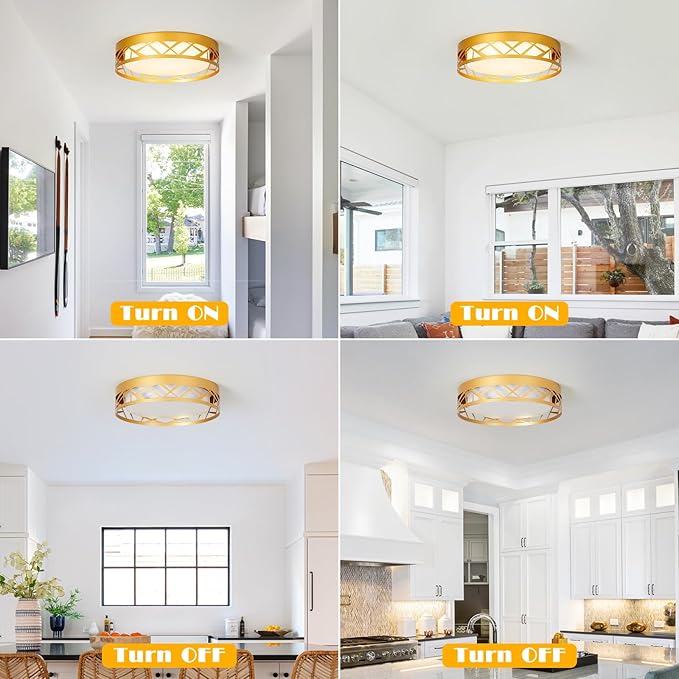 Modern Dimmable LED Flush Mount Ceiling Light with Remote, 2400LM 2700K-6500K Adjustable 12 Inch Bedroom Ceiling light with Night Light for Kitchen Hallway Bathroom Living Room (Gold, Vertical)