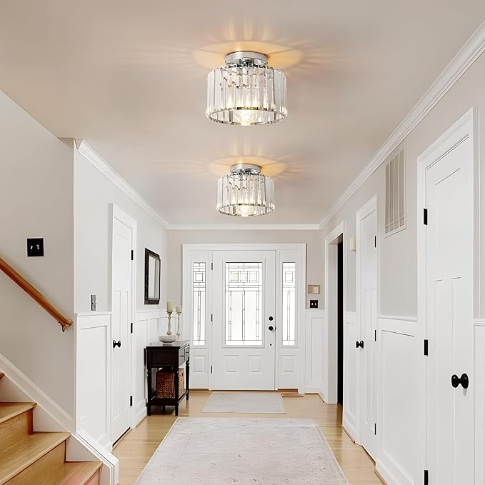 9 Inch Chrome Crystal Ceiling Light Fixture - Modern Semi-Flush Mount Chandelier with Premium Crystals for Entryway, Dining Room, Bedroom, Kitchen