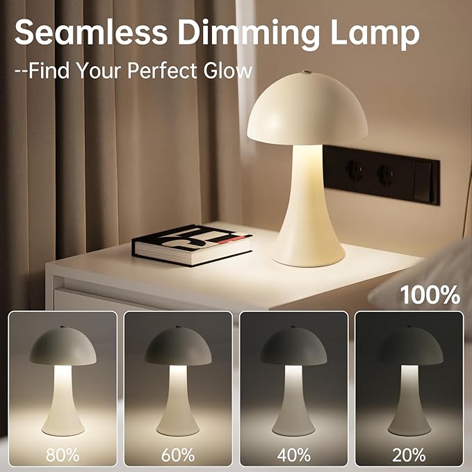 Rechargeable Cordless Table Lamp, Battery Operated Touch Control Lamp with 3-Color Stepless Dimming, Portable LED Light for Restaurant, Bedroom, Outdoor, Dinner, Patio
