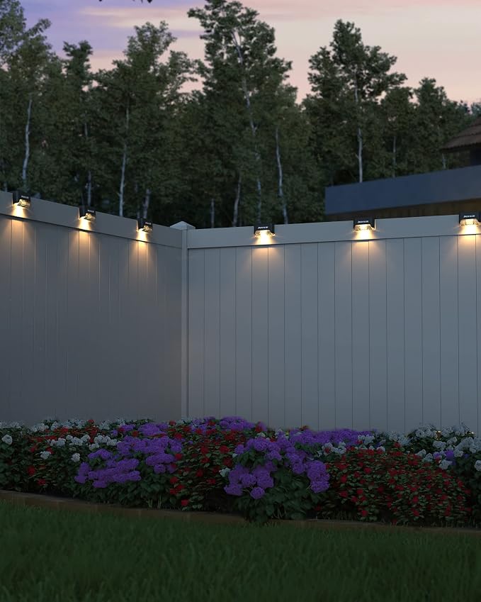 JACKYLED 16 Pack, Step Lights Waterproof LED Solar Power Outdoor Fence Light for Deck Stair Railing, Outside Lighting for Wall Garden Backyard Patio Balcony Decor