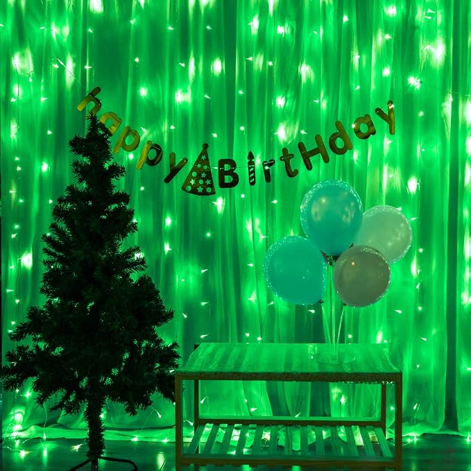 Star 304 LED 9.8ftx9.8ft 30V 8 Modes,Window Curtain String Lights Wedding Party Home Garden Bedroom Outdoor Indoor Wall Decorations (Green