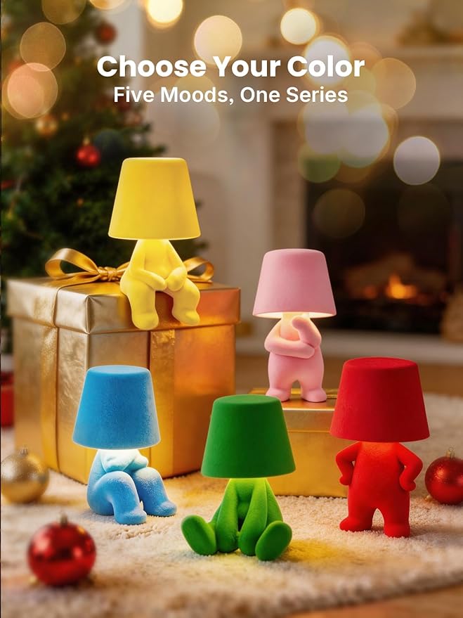 Modern Table Lamp for Youth: Rechargeable Cute Light for Kids Child Teen - Gift for Birthday Christmas Halloween Easter (Red)