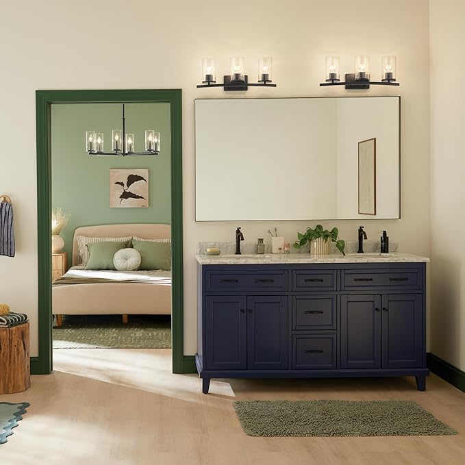 Kichler Crosby 23" 3-Light Vanity Light with Clear Glass in Black, for Bathroom, Powder Room, (23" x 8.75"), 45497BKCLR