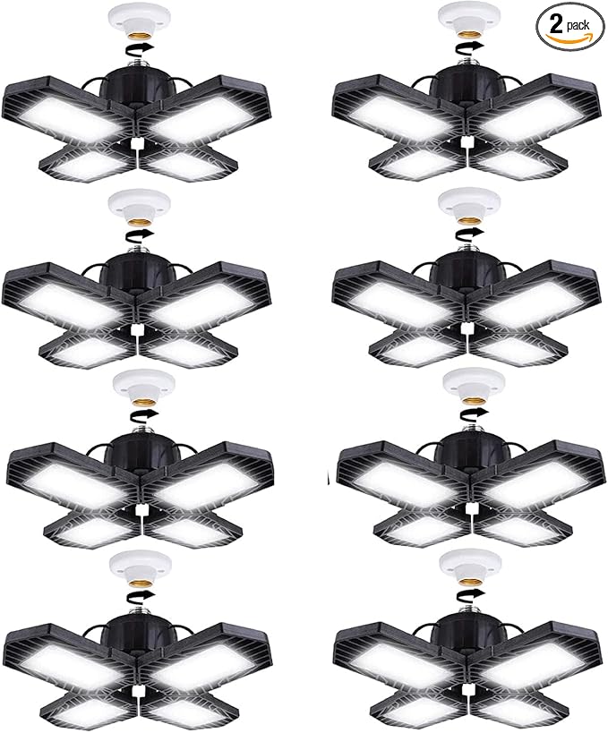 LED Garage Lights,100W Deformable Led Garage Lighting 10000LM E26 Daylight 6000K LED Garage Ceiling Lighting Super Bright Adjustable Garage Lights for Garage,Warehouse (100W-8Pack)