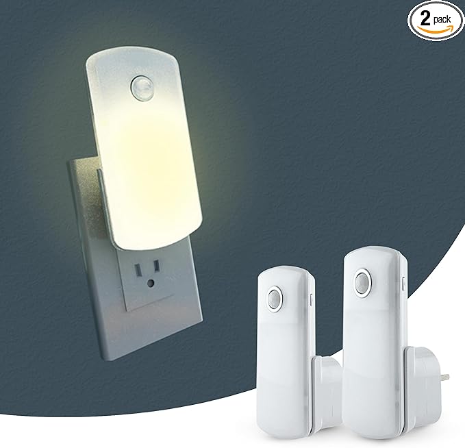 Night Light Plug into Wall with Motion Sensor, Auto On/Off, Portable with 3 Adjustable Modes, Nightlight for Kids, Nursery, Bedroom, Bathroom and Hallway (2 Pack)