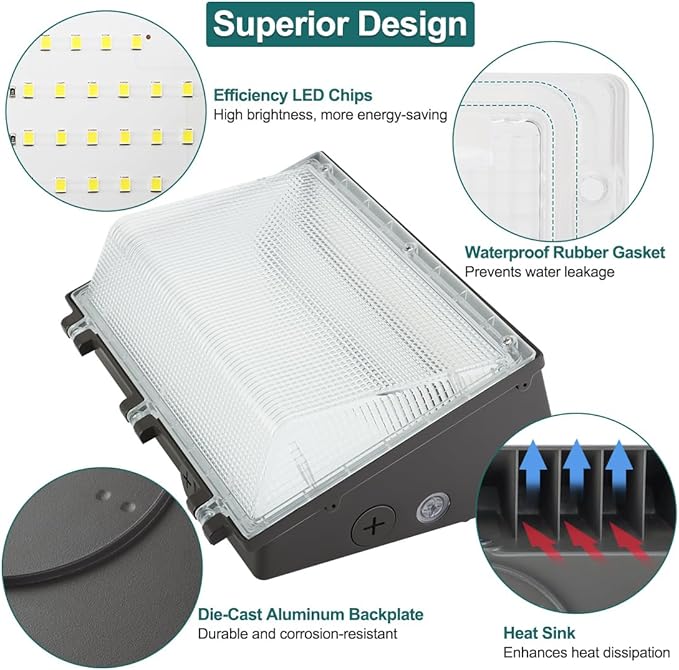 kadision 120W LED Wall Pack Light, 13200lm 5000K Daylight 100-277V, Dusk-to-Dawn Outdoor Lighting Fixture for Parking Lots, Backyards, ETL Listed 2-Pack