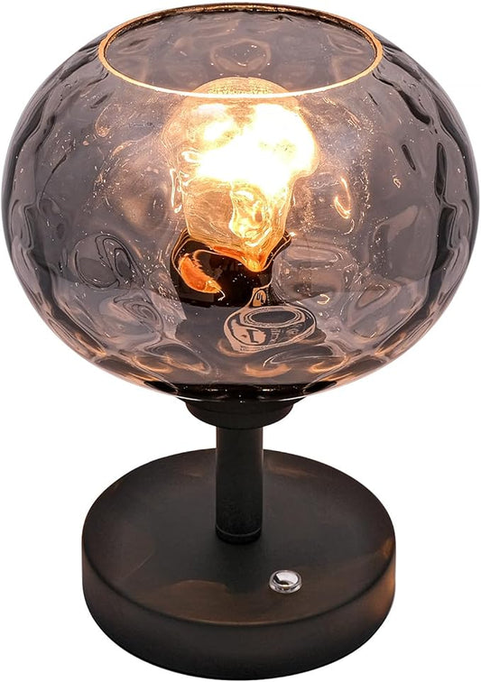 Touch Control Hammered Glass Table Lamp Matte Black Portable Dimmable Brightness Small Nightstand Light 3-Way Stepless Dimming Bedside Bedroom Living Room