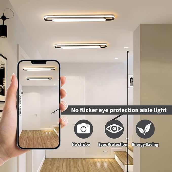 4Ft Modern Smart LED Linear Ceiling Lights Dimmable LED Ceiling Lamp with Remote Control,65W Metal/Acrylic Flush Mount Ceiling Lighting Fixtures for Kitchen Living Room Kitchen Dining Room (48")