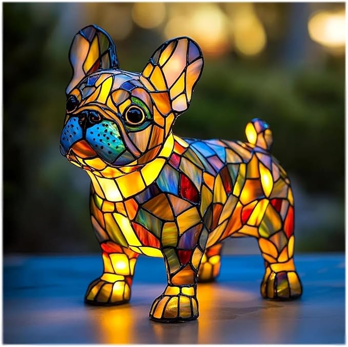 Neioaas French Bulldog Lamps - Retro Dogs Stained Resin Tabletop Night Light, Dog Series Art Night Light, 3D Cute Pet Dogs Themed Lamp LED Table Lamps, Fun Gift for Dog Lovers