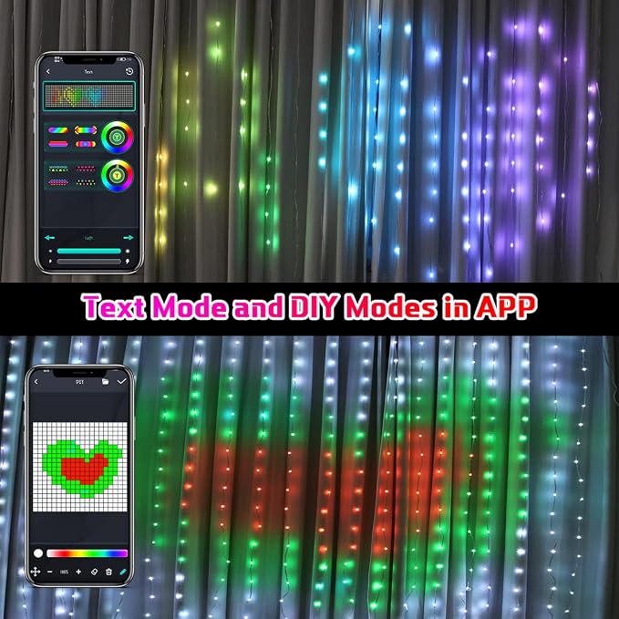 AKEPO Programmable Colorful Smart LED Window Hanging Curtain Lights, IP65 400 RGB LED APP Control DIY Text and Pattern Fairy Lights for Proposal, Wedding Curtain Backdrop, Party, Xmas or Home Decor