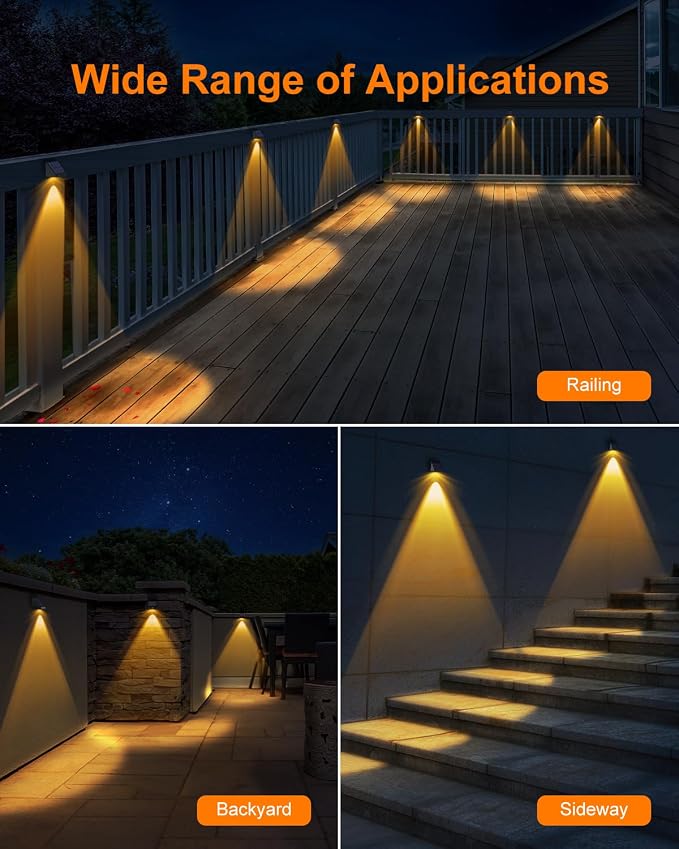 16 Pack Decoration Solar Powered Fence Lamps Outdoor Waterproof with Warm White LED Spot, for Outside Stair, Gate, Mailbox, Backyard, Door, Garage, Garden, Sconce for Enhanced Security, Easy Mount
