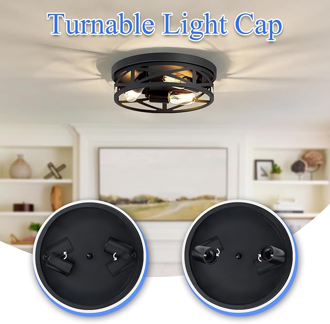 13 inch Black Flush Mount Ceiling Light Fixture, 3-Light, Close to Ceiling, Ideal for Hallway, Kitchen, Farmhouse, Bedroom