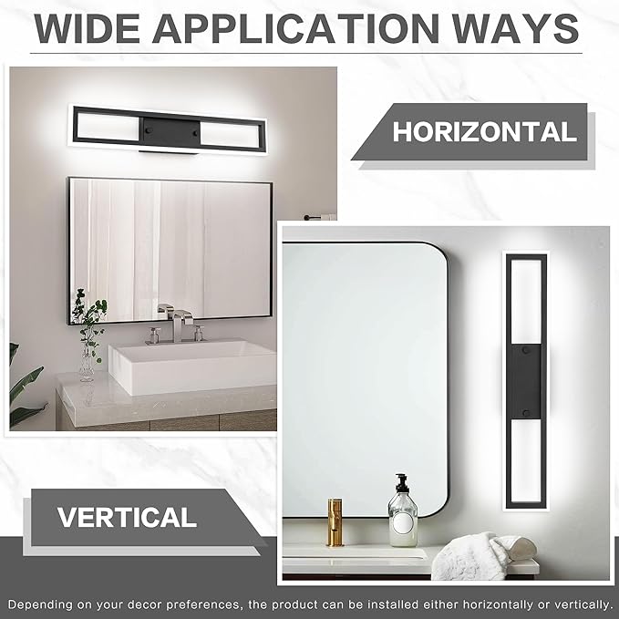 ZUZITO Black Bathroom Light Fixtures - 24 Inch Modern Vanity Lights for Bathroom - Dimmable LED Vanity Light Bar 6000K