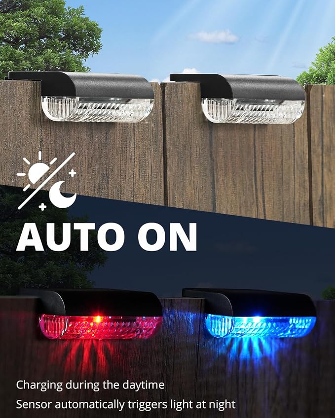 Herzila 16 Pack Solar Deck Step Lights Outdoor,Color Changing Solar Fence Lights Led Auto Dusk-to-Dawn, Waterproof Color Changing for Step, Fence, Railing Patio, Balcony