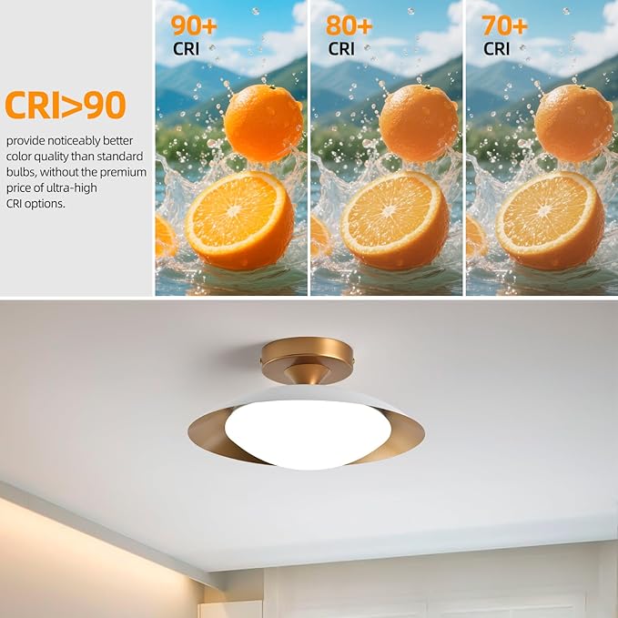 Dimmable Metal LED Flush Mount Ceiling Light, 5CCT 2700K-6000K White and Gold Close to Ceiling Lighting Fixtures, Mid Century Ceiling Lamp for Bedroom, Kitchen, Hallway, Laundry Room (11.8in)