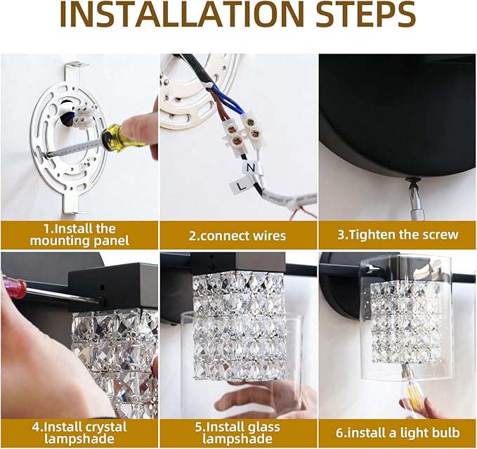 Modern Crystal Vanity Lights, 3-Light Black Bathroom Light Fixtures with Clear Shades, Bathroom Lighting Fixtures Over Mirror Wall Light for Hallway, Decoration,Bedroom（Exclude Bulb）