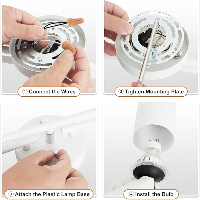 4 Light Track Lighting Kit Kitchen, White Track Lighting Fixtures Ceiling, 4 Way Modern Flexible Spot Track Lighting, Industrial LED Lights for Room Hallway Bedroom(GU10 Socket, Bulb Not Included)