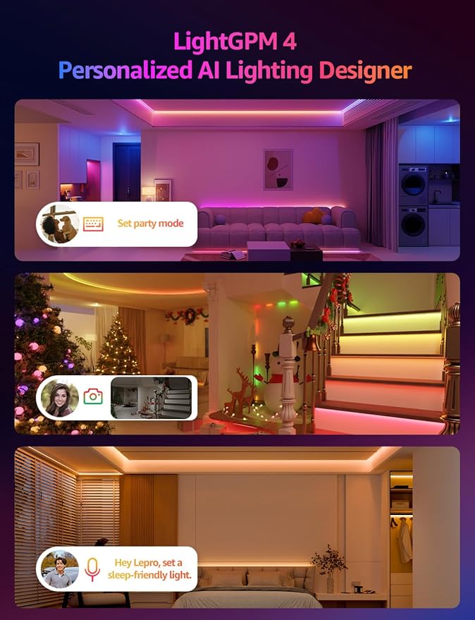 Lepro S2 AI Smart LED Strip Lights - 32.8ft RGBCW Light Strips with 2700K-5700K Tunable Warm White, Color Segment DIY, Personalized Al Lighting Designer, APP Control(No Remote), 2.4G Wi-Fi & Bluetooth