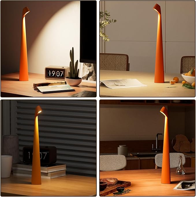 HAPYGI Portable Cordless LED Desk Lamp, Rechargeable Wireless Table Lamp, 3-Level Brightness, Patio & Bedside Night Light, Dining Room Ambient Reading Light (Orange)