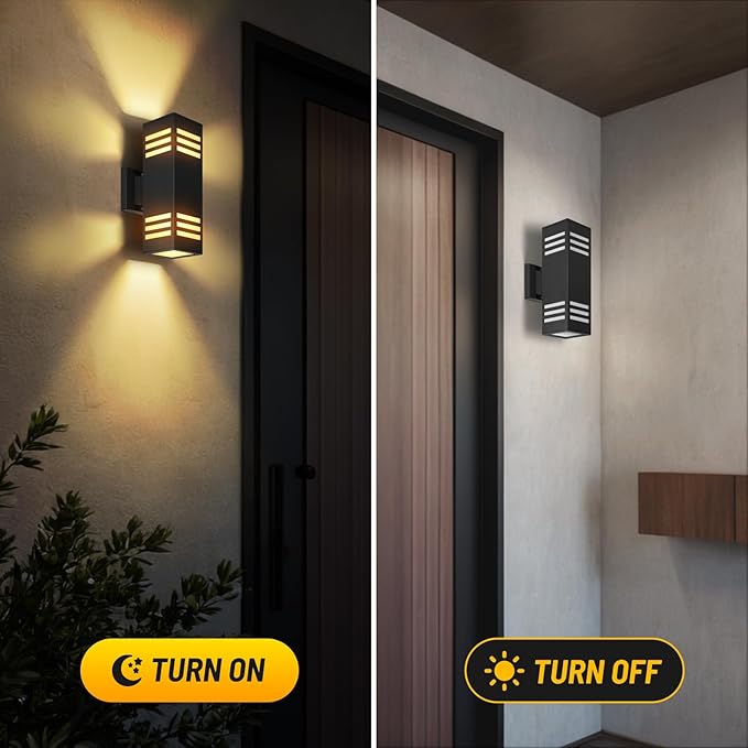 2-Pack Modern Outdoor Wall Lights, IP65 Waterproof Up & Down Porch Light Fixtures with E26 Bulbs, Aluminum Wall Sconces for Garage, Patio, Entryway, 2700K Warm Light