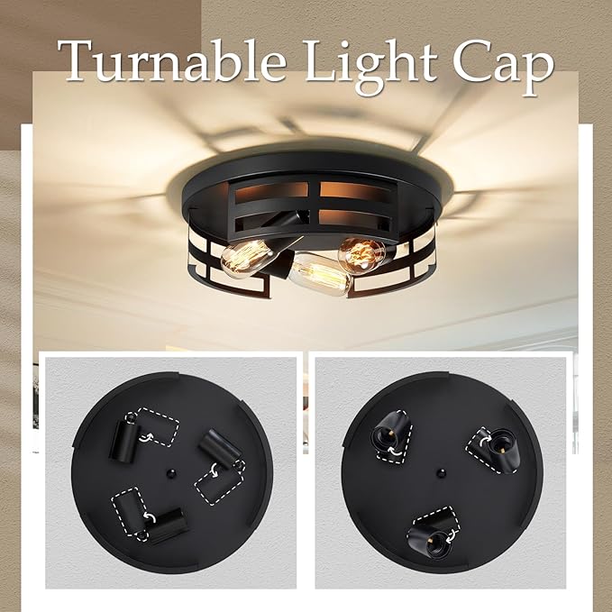 13 inch 3-Light Black Flush Mount Ceiling Light Fixture,Light Fixtures Ceiling Mount for Hallway,Hall,Kitchen,Farmhouse (2 Pack)