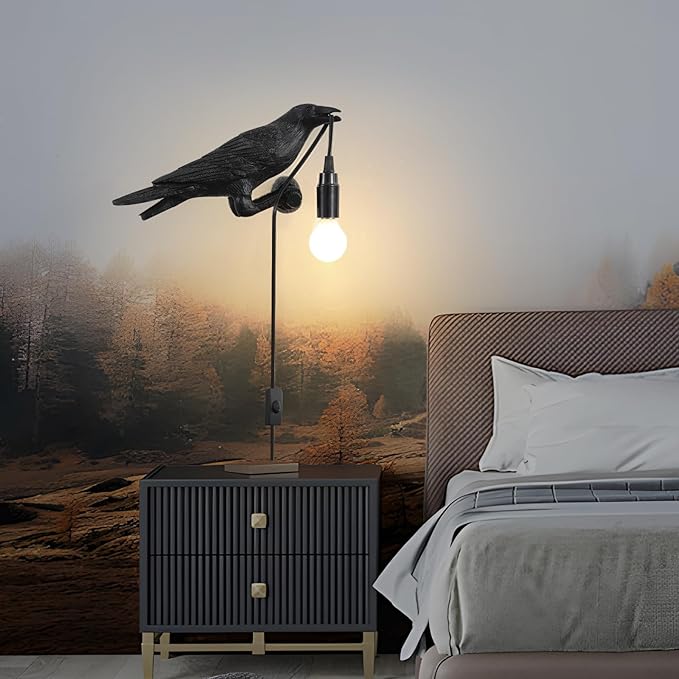 Raven Table Lamp, Gothic Crow Lamp, Adjustable Birds Table Light, Wall Sconce Lamp Light for Bedroom Living Room, Lifelike Resin Raven Decoration, Modern Table Lamps Brithday GIF